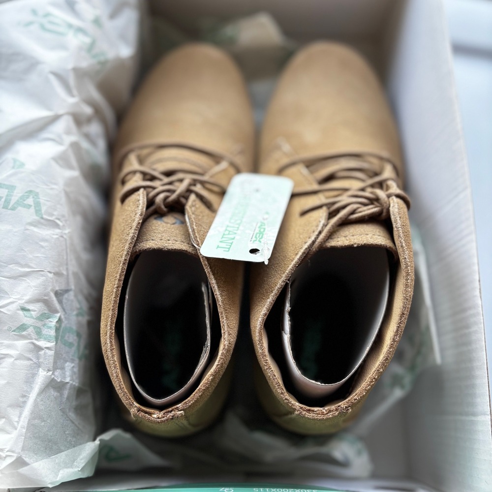Apex Paige Women's Boots 6.5 X-Wide Brown Suedeâ Lace Up Slip Resistant NEW